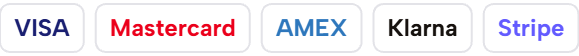 Accepted payments: Visa, Mastercard, American Express, Klarna, Stripe